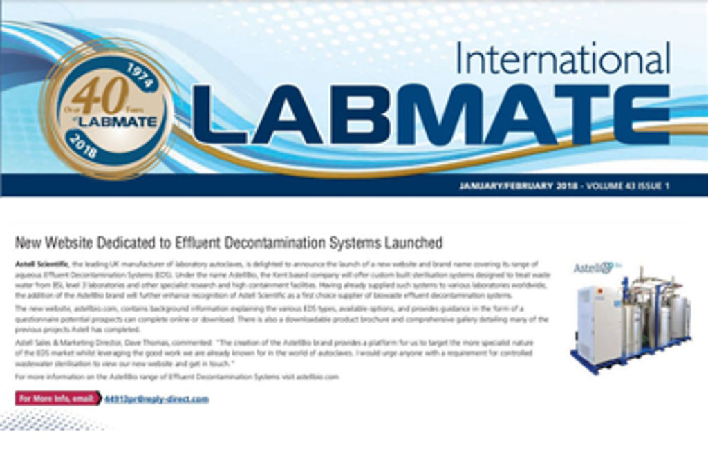 International Labmate features Astell news in February 2018 edition