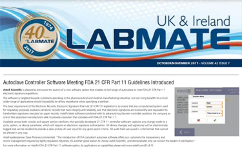 UK & Ireland Labmate features Astell news in October 2017 edition