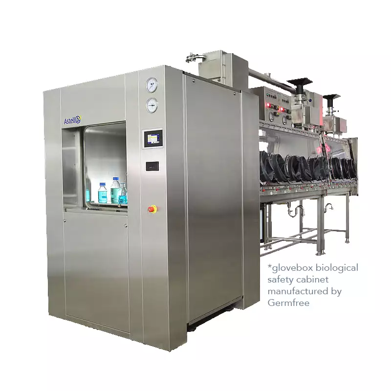 Double door pass through autoclave (glove box attachment for illustration)