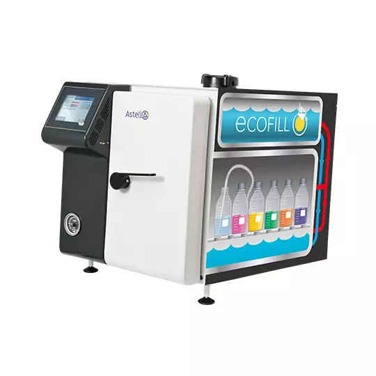 Astell AMB Benchtop with graphics displaying the Ecofill system